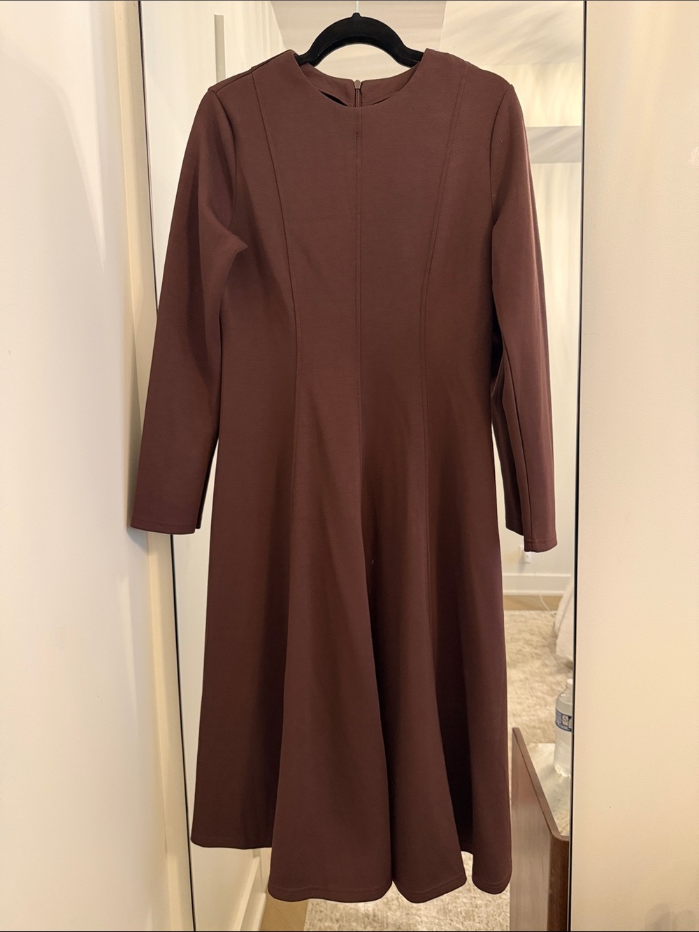 Long-Sleeve Brown A-Line Dress
